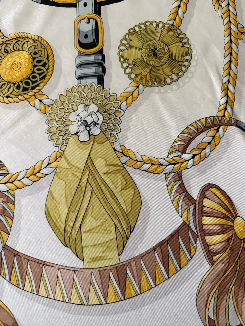 Hermès Paris Equestrian Silk Scarf in Cream, Gold and Brown - Picture 12 of 16